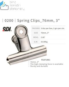 Macam macam perlengkapan sekolah SDI 0200 Round Spring Clips 76 mm (3") Stainless Steel Klip Penjepit dan gambarnya